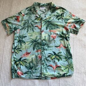 Sz L - Old Navy Flamingo Hawaiian Shirt Button Up